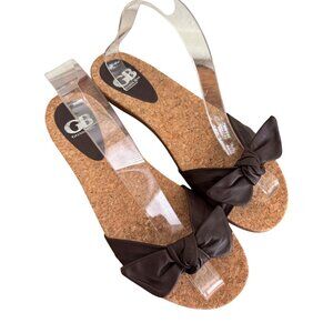 Gianni Bini Bow Slip-On Cork Sandals Womens Size 9.5M